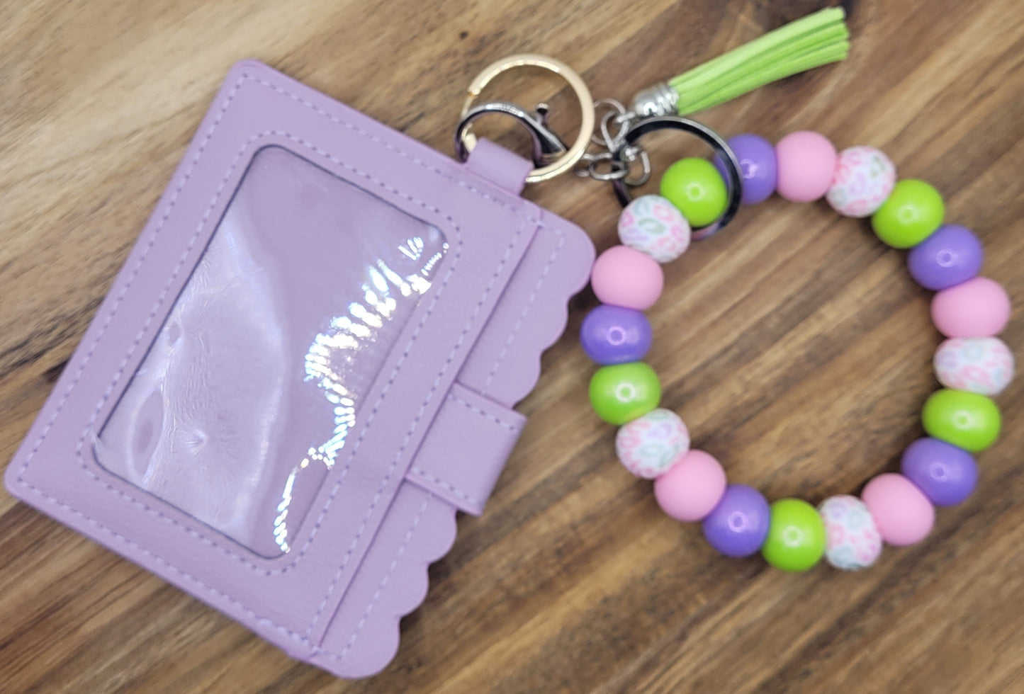 Pastel Leopard Beaded Keychain Wristlet and Wallet Set