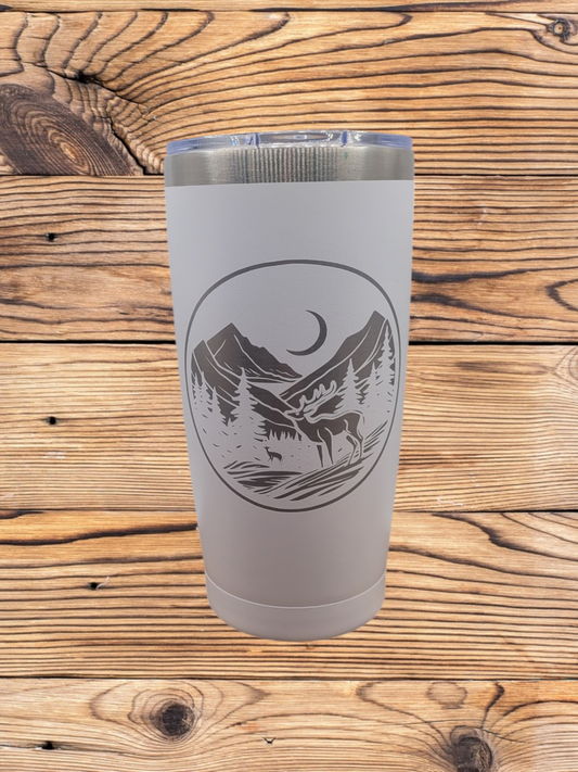 20oz Engraved Tumbler – Elk under the moonlight