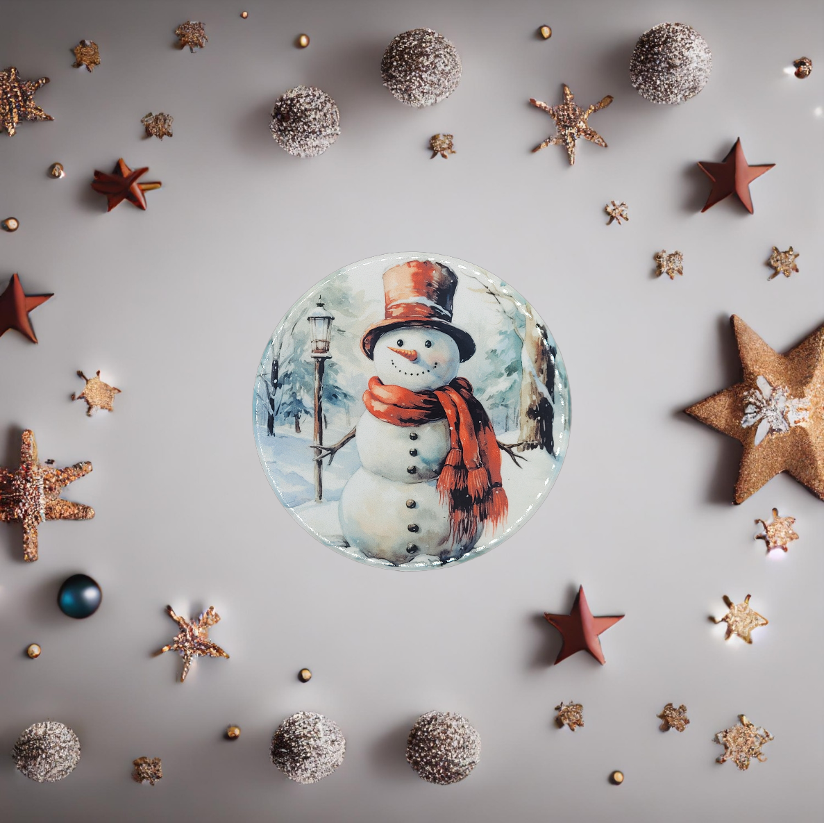 Ceramic Coaster - Snowman Red