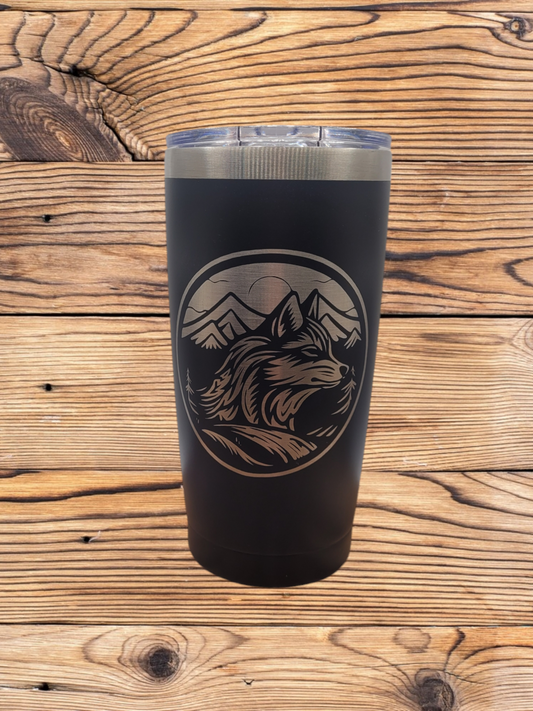 20oz Engraved Tumbler – Wolf design
